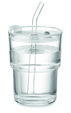 Logo trade promotional merchandise photo of: Glass tumbler with straw 400ml