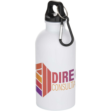 Logotrade advertising product picture of: Oregon 400 ml sublimation RCS recycled single wall stainless steel water bottle with carabiner