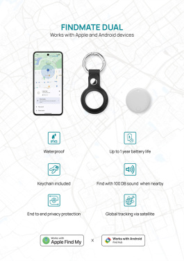 Logo trade advertising products picture of: Findmate Dual RCS recycled plastic item finder IPX 5