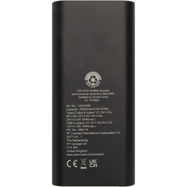 Logotrade promotional giveaway picture of: Acamar 20.000 mAh 70W recycled aluminium laptop power bank