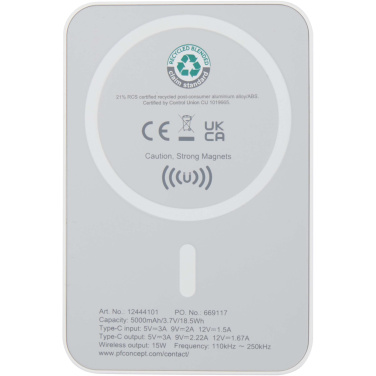 Logo trade promotional item photo of: Acrab 5000 mAh 15W magnetic wireless power bank with 20W PD - made from recycled plastic