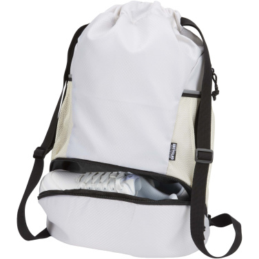 Logotrade promotional product image of: Nomad GRS recycled sports drawstring bag with bottom compartment 18L