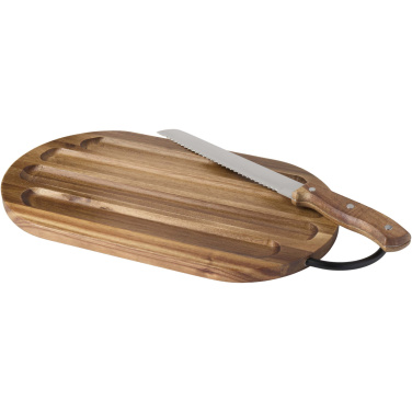 Logotrade advertising products photo of: Prestige acacia wood chopping board with bread knife