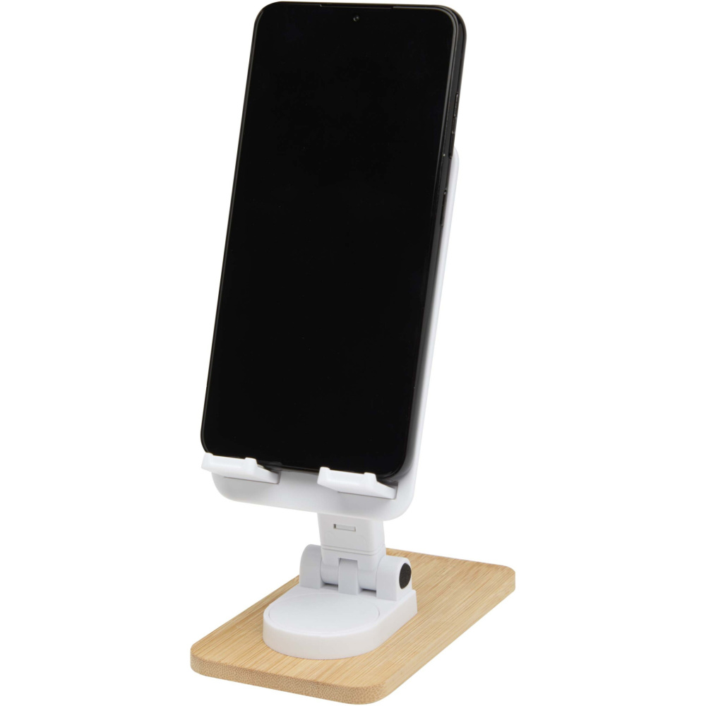 Logo trade advertising products image of: Alfirk recycled plastic foldeable desk phone stand with bamboo details