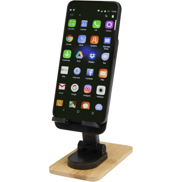 Logo trade promotional gifts image of: Alfirk recycled plastic foldeable desk phone stand with bamboo details