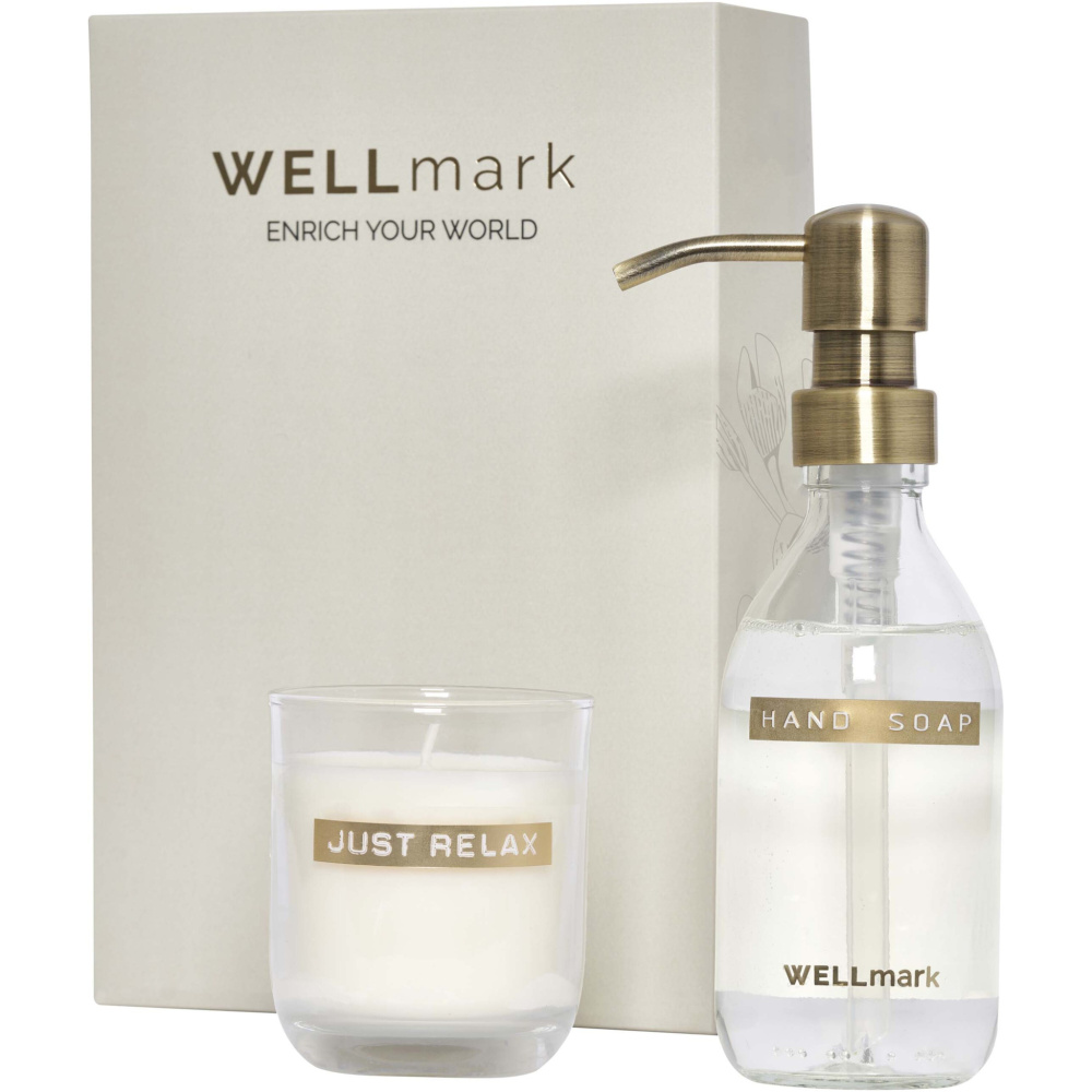 Logo trade promotional merchandise image of: Wellmark Discovery 250 ml hand soap dispenser and 150 g scented candle set