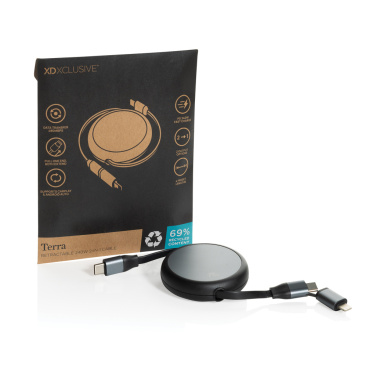 Logo trade business gifts image of: Terra RCS recycled aluminium retractable 240W 2-in-1 cable
