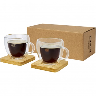 Logotrade reklaamkingid pilt: Manti 2-osaline 100 ml topeltseinaga klaasist tass bambusest alusega 