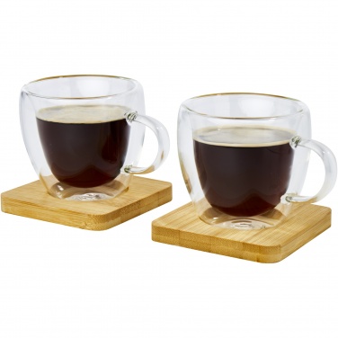 Logotrade firmakingitused pilt: Manti 2-osaline 100 ml topeltseinaga klaasist tass bambusest alusega 