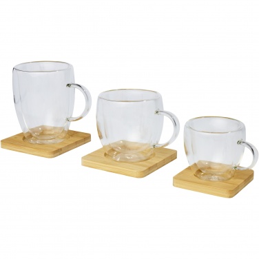 Logotrade ärikingitused pilt: Manti 2-osaline 250 ml topeltseinaga klaasist tass bambusest alusega 