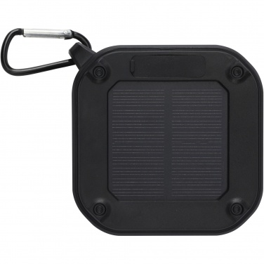 Logo trade firmakingi pilt: Solo 3W IPX5 RCS taaskasutatud plastikust päikeseenergia Bluetooth® kõlar karabiiniga 