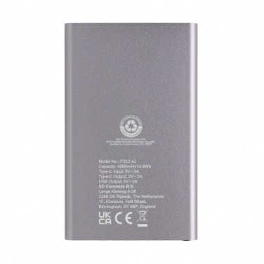 Logo trade reklaamkingi pilt: RCS-i taaskasutatud plastist/alumiiniumist 4000 mah C-tüüpi akupank