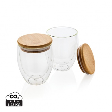 Logotrade reklaamkingituse foto: Kaheseinaline boorsilikaatklaas bambusest kaanega 250ml 2tk komplekt