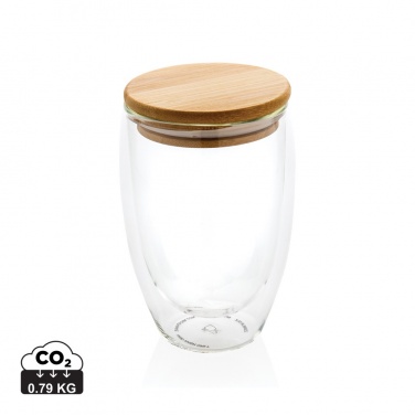 Logotrade reklaamtoote foto: Kaheseinaline boorsilikaatklaas bambusest kaanega 350ml