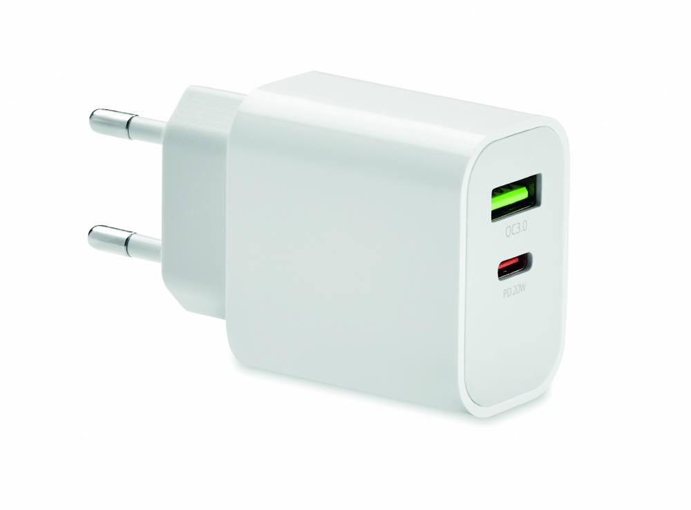 Logo trade firmakingituse pilt: 18W 2 pordiga USB laadija EU pistik