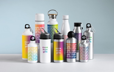 Logo trade ärikingitused foto: Ühekordse seinaga 750 ml alumiiniumist pudel koos karabiiniga, kohandatava trükilahendusega