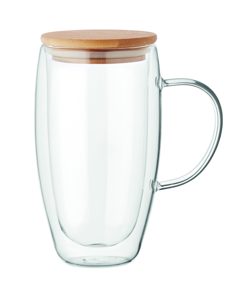 Logotrade reklaamtooted pilt: Topeltseinaga klaasist kruus kaanega 450ml
