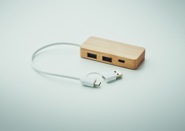 Logo trade mainostuote kuva: 3 portin USB-keskitin bambua