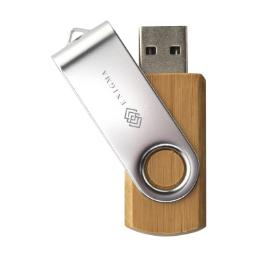 Logo trade mainoslahjat tuotekuva: USB Twist Bamboo varastosta 16 Gt