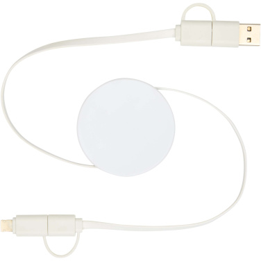 Logo trade mainoslahjat tuotekuva: Citala kierrätysmuovinen 40 W:n ja 90 cm:n sisäänvedettävä datasynkronoiva 5-in-1-pikalatauskaapeli