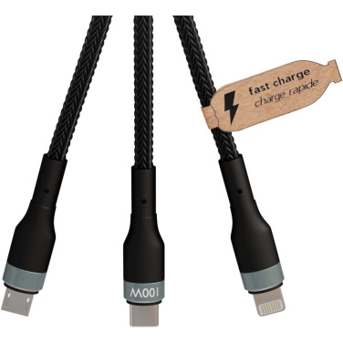 Logotrade liikelahjat kuva: SCX.design C53 100 W:n rPET-muovista valmistettu ultranopea 5-in-1-latauskaapeli