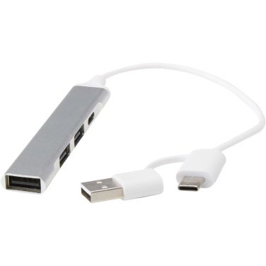 Logotrade korporatīvās dāvanas foto: Alkaid 4 portu pārstrādāta alumīnija USB-A un C tipa centrmezgls ar divām ieejām