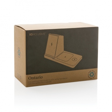 Логотрейд pекламные подарки картинка: Беспроводное зарядное устройство 3 в 1 из переработанного пластика и бамбука из Онтарио