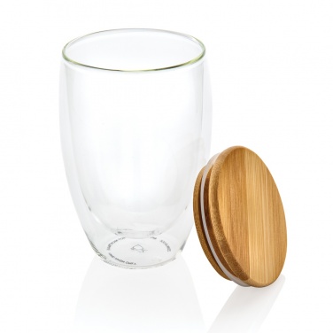 Logotrade kampanjprodukter bild: Dubbelväggigt borosilikatglas med bambulock, 350ml