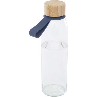 Logotrade profilreklam bild: Porto 500 ml vattenflaska av glas med silikonhandtag och bambulock