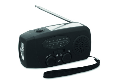 Logotrade reklamprodukter bild: Bärbar radioSOS med LED-ficklampa