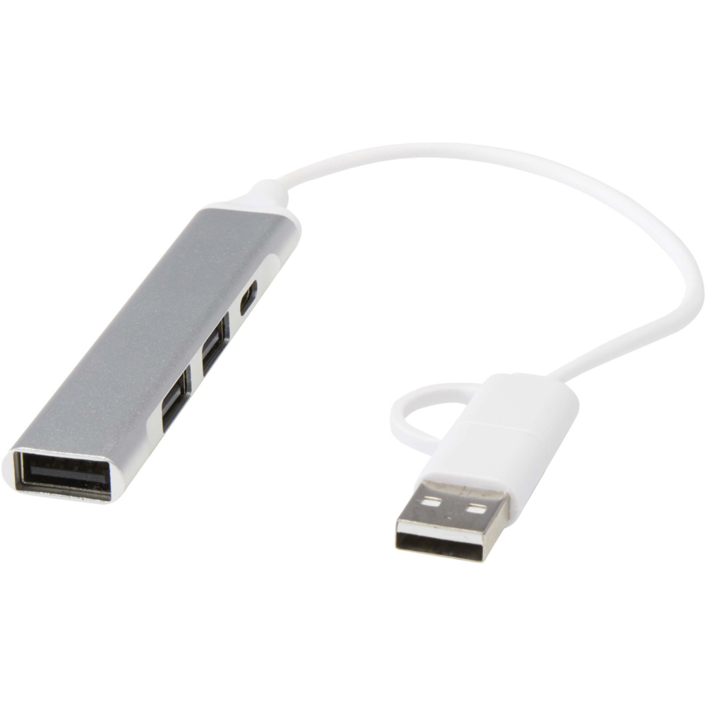 Logotrade profilreklam bild: Alkaid 4-portars USB-A- och Typ-C-hubb med dubbla ingångar av återvunnen aluminium