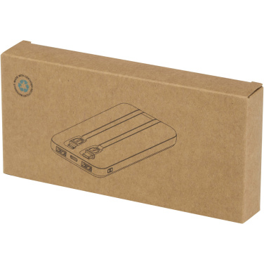 Logotrade reklamprodukter bild: Adhil 10 000 mAh 10 W powerbank av återvunnen plast med två inbyggda kablar